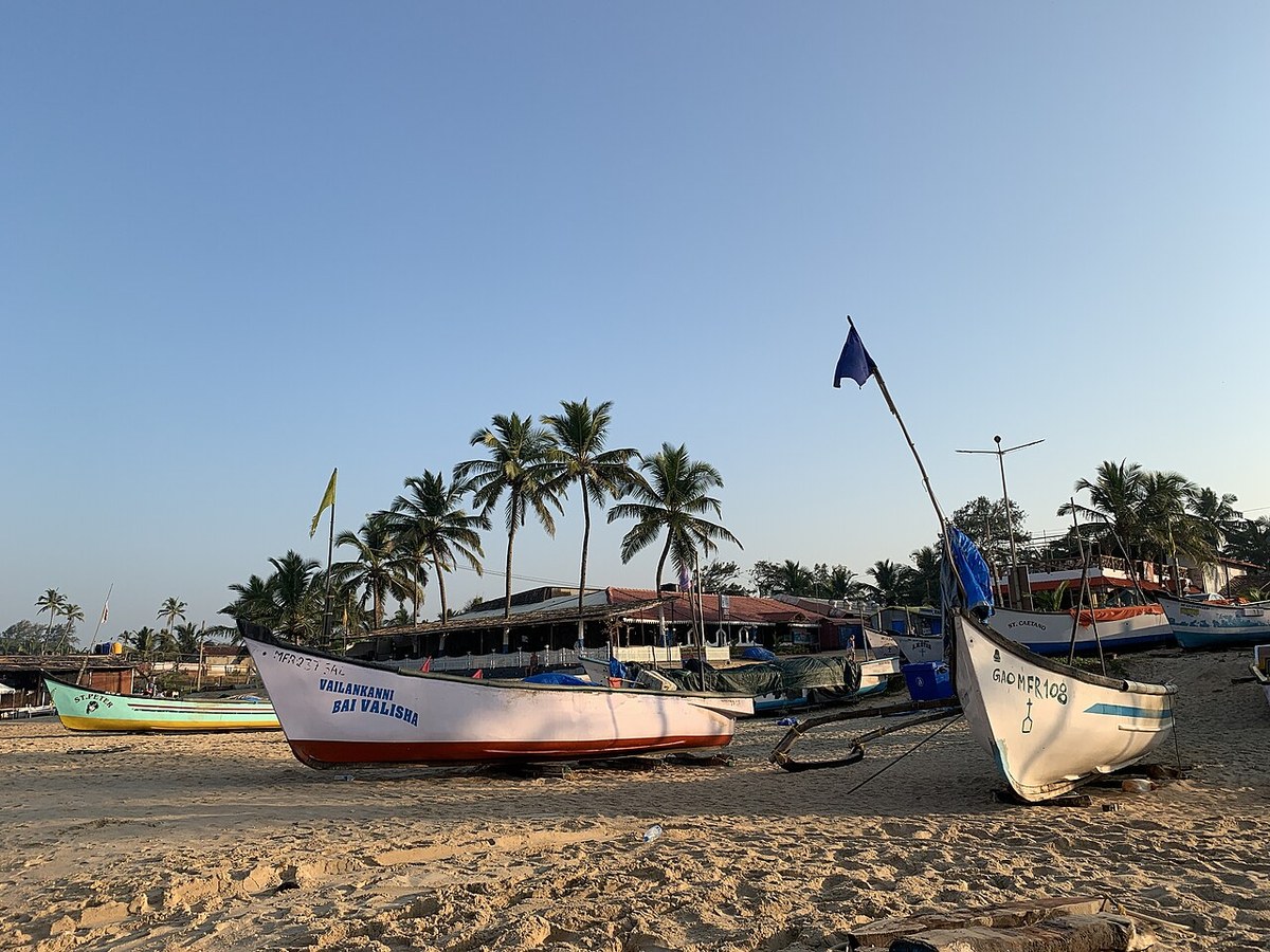 Fishing boats on the sand at Benaulim Beach, South Goa