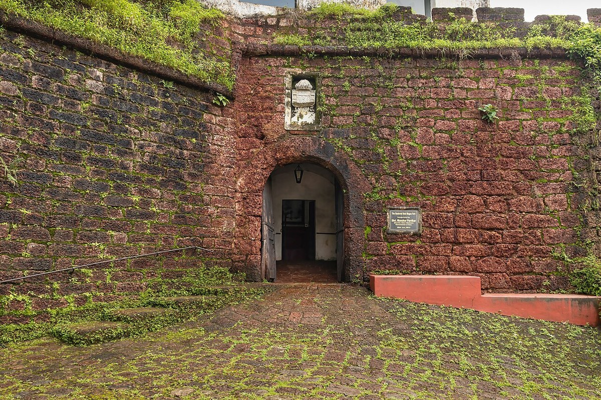The laterite entrance archway of Reis Magos Fort, Bardez